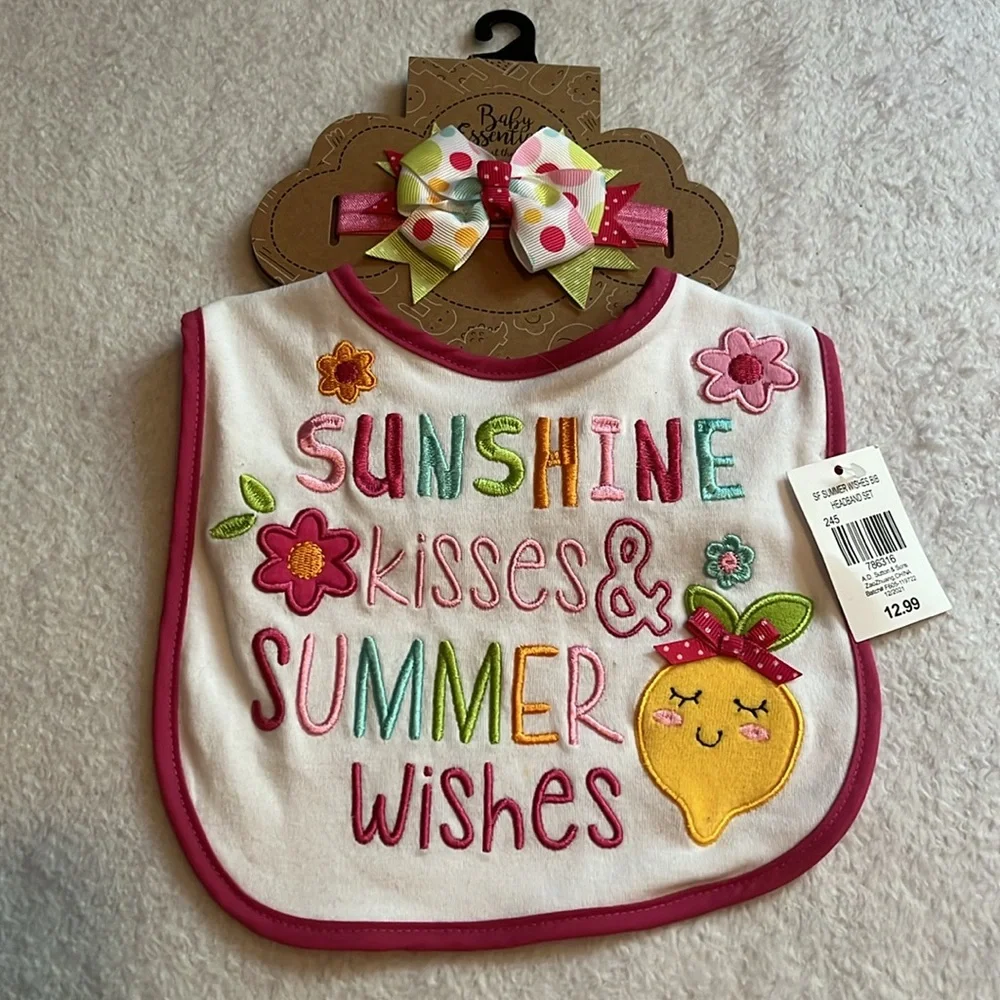 NWT 2 Baby Bibs, 1 with Headband